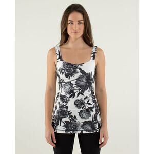 Lululemon Aria Tank II Brisk Bloom Black White Size 4 Yoga